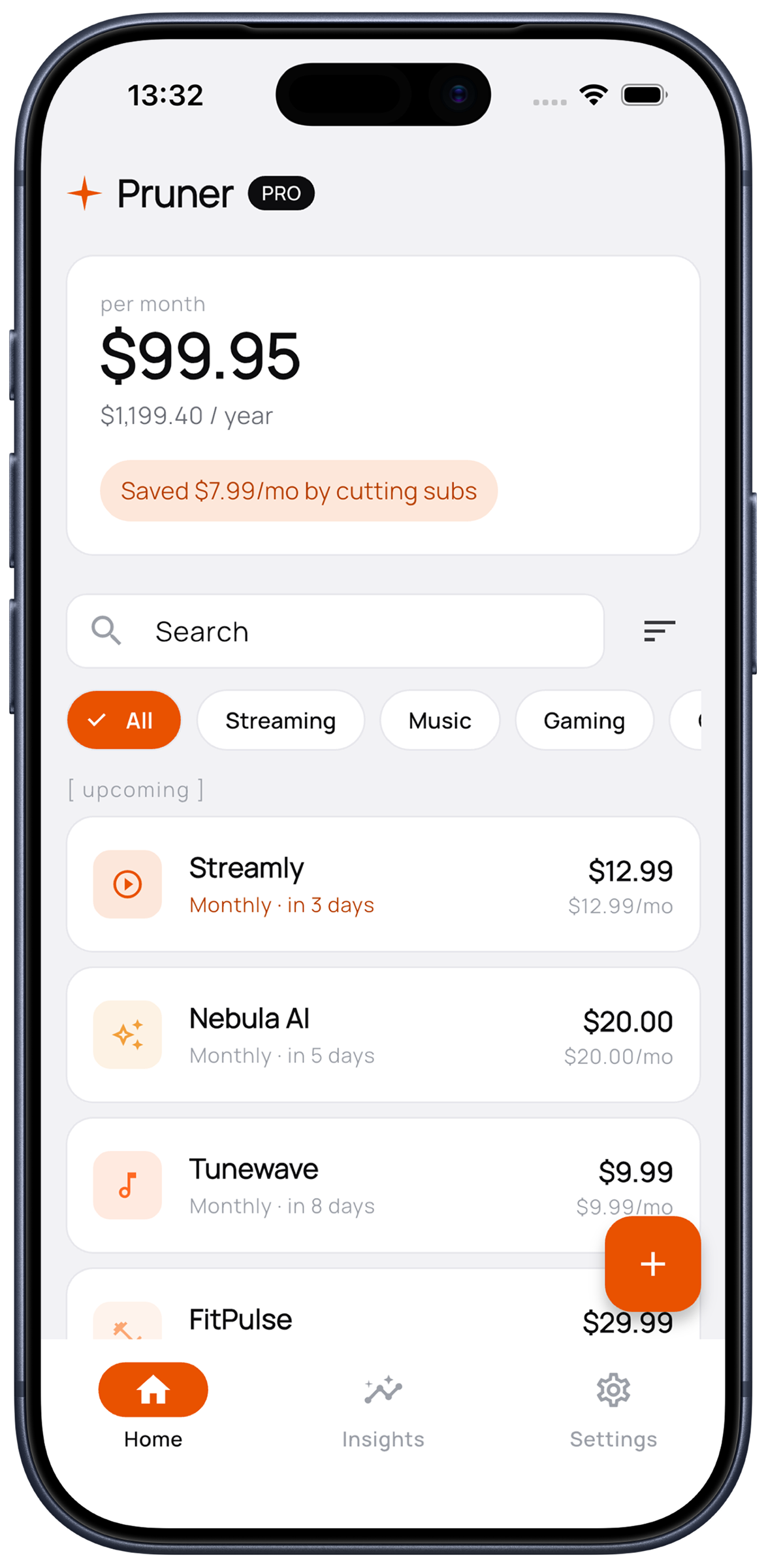 Pruner app — every subscription and your real monthly total